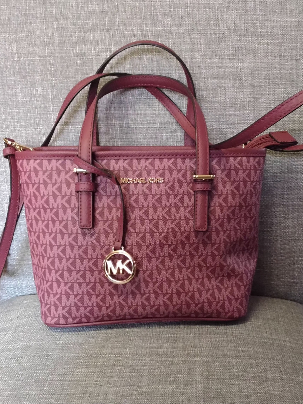 Michael Kors Jet Set Top-Zip Crossbody Tote Bag, Berry